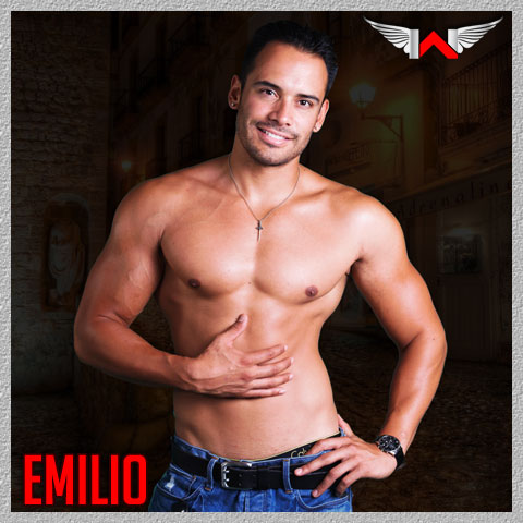 Emilio is a male stripper and buff butler in Las Vegas