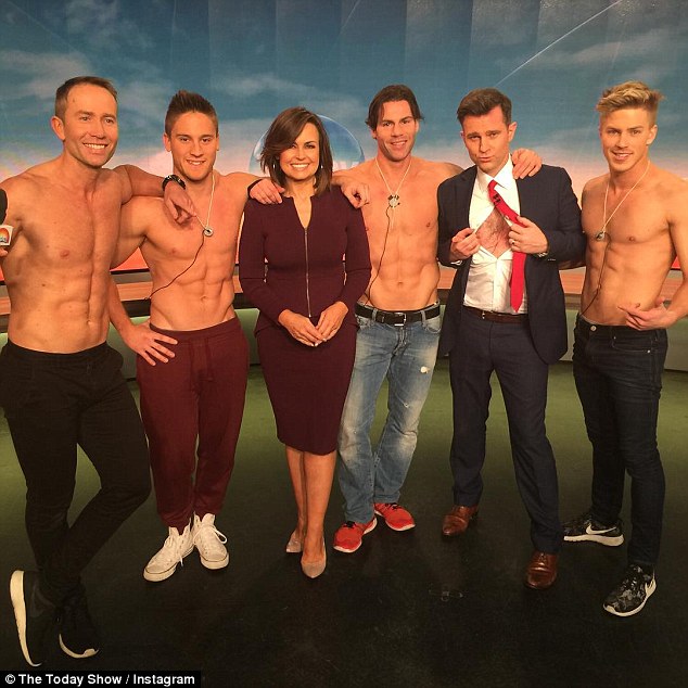 Today show host Lisa Wilkinson  gets a lap dance from four topless male strippers