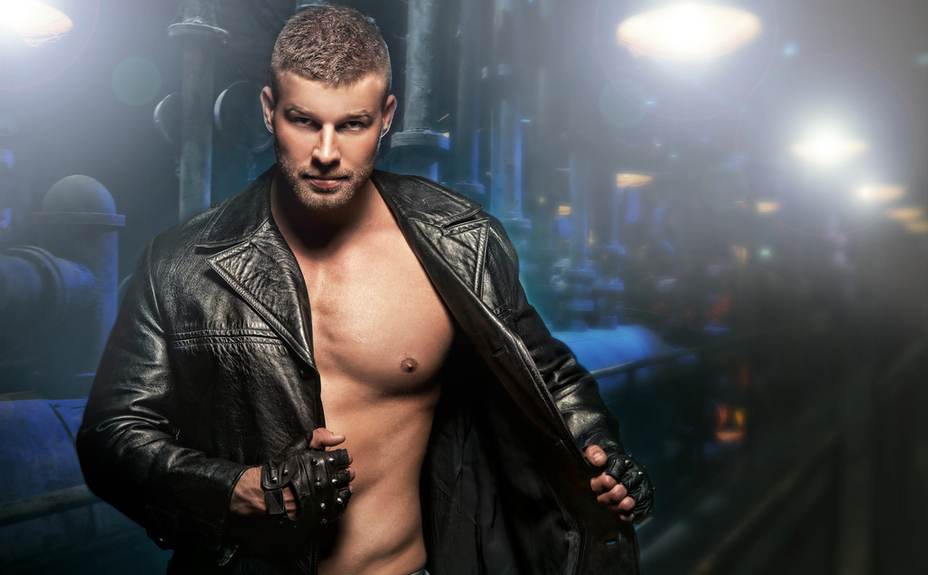 Male stripper in leather ensemble - Male Strip Shows