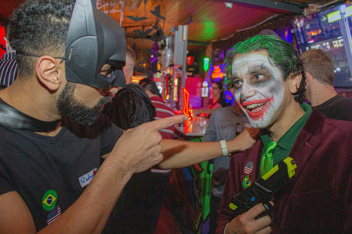 Batman and Joker costumes at Vegas Halloween costume parties.